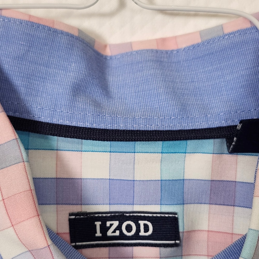 IZOD Mens Long Sleeve Button Down Shirt Plaid Blue Pink White Casual Size L - Picture 8 of 8